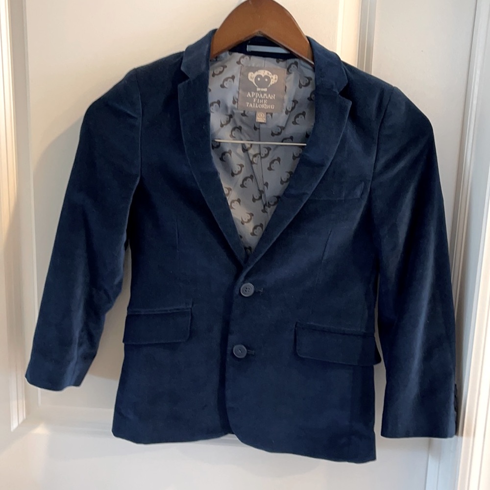 Boys navy blue velvet suit